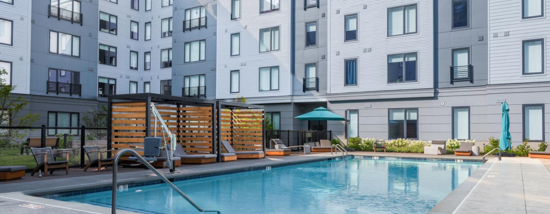 a pool in a courtyard